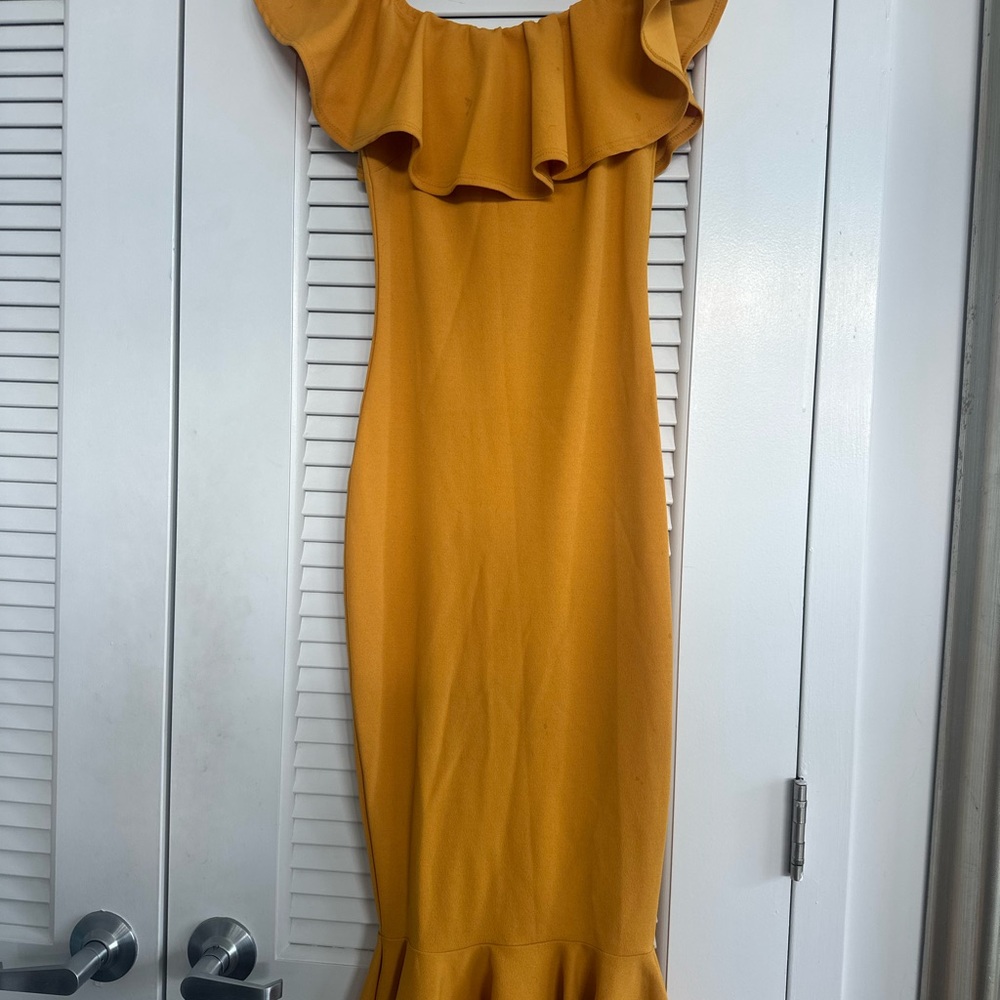 Fashion Nova Mustard One Shoulder Dress - Picture 4 of 8